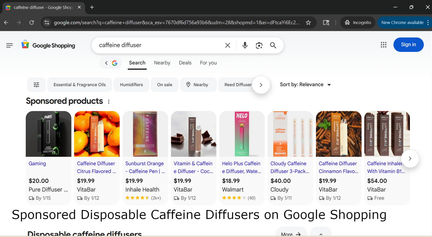 Caffeine Refillable Diffuser Kit, Equivalent to 30 Disposable Diffuser Pens